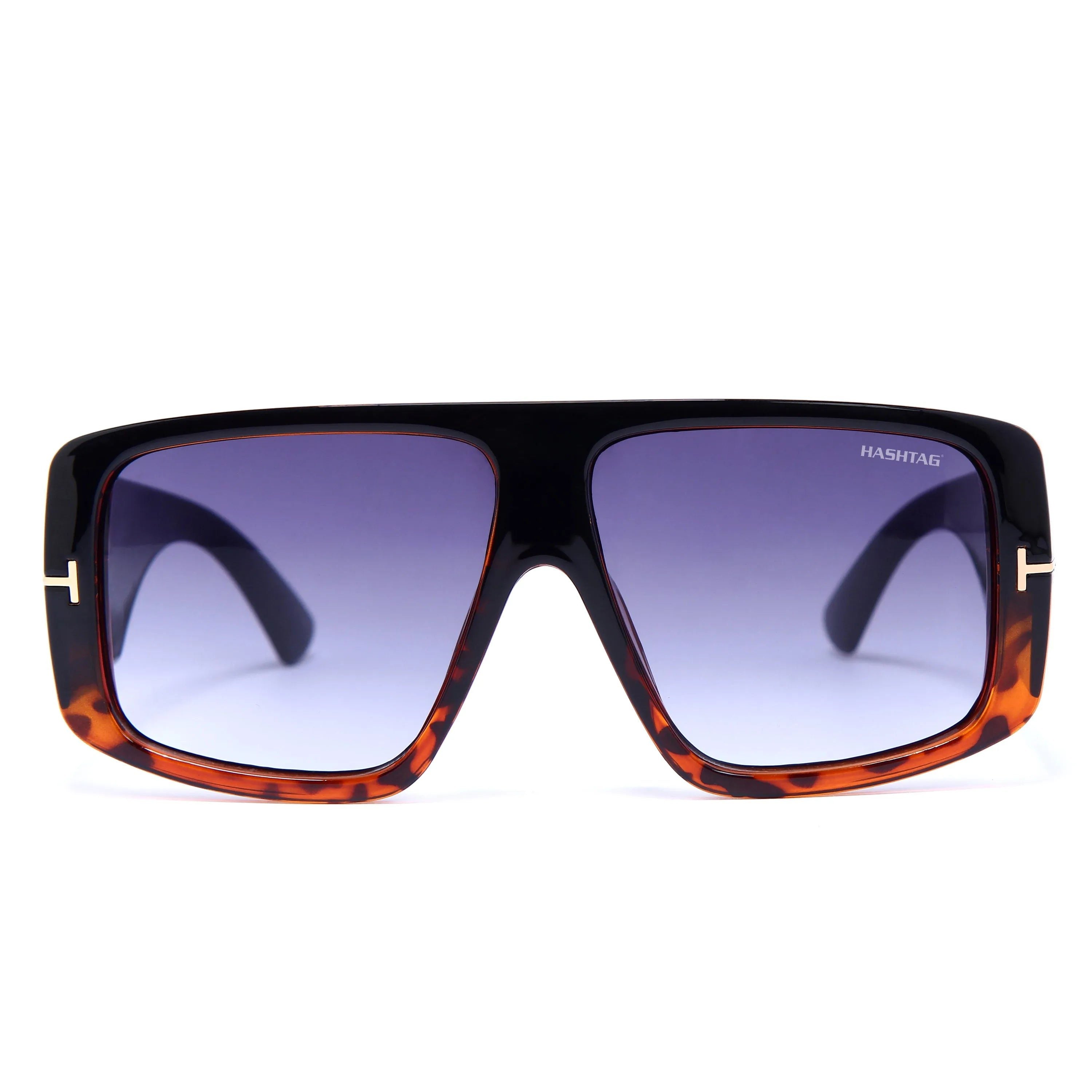 Helios Havana and Golden Oversized Full Rim Square Sunglasses for Men & Women — Hashtag Eyewears