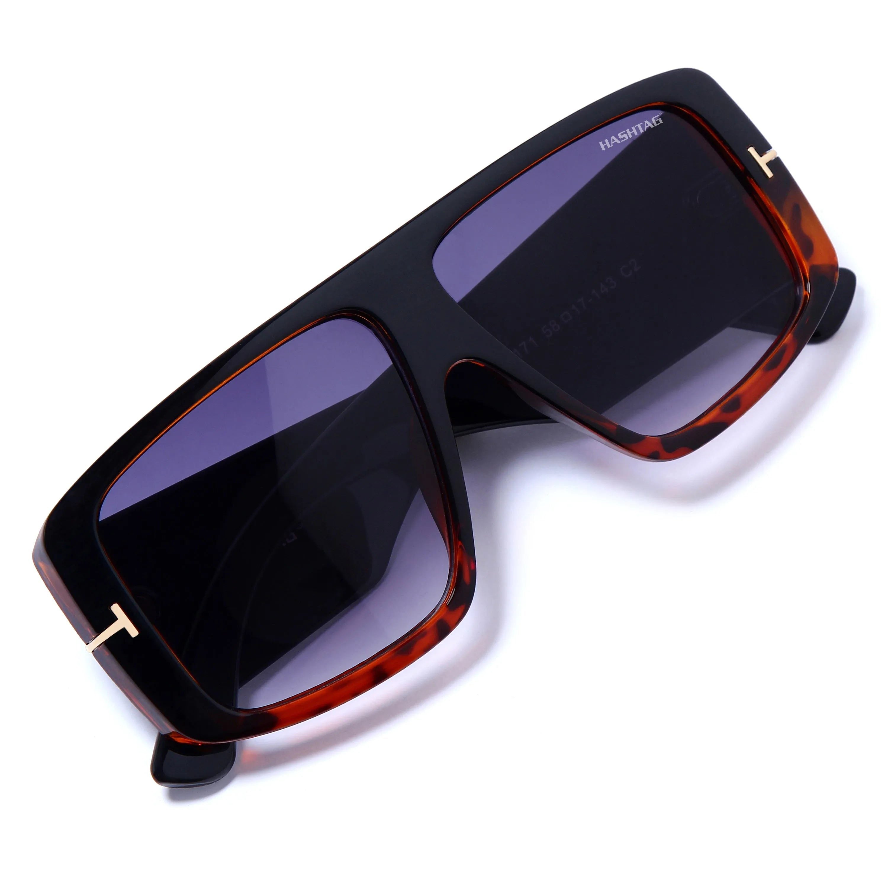 Helios Havana and Golden Oversized Full Rim Square Sunglasses for Men & Women — Hashtag Eyewears