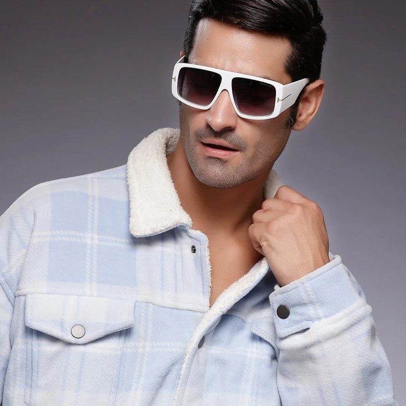 Helios White Oversized Full Rim Square Sunglasses for Men & Women — Hashtag Eyewears