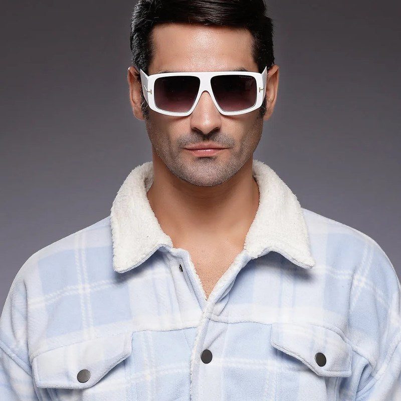 Helios White Oversized Full Rim Square Sunglasses for Men & Women — Hashtag Eyewears