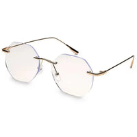 Hexora | Golden Medium Rim Less Octagon Computer Glasses for Men & Women [Blue Block]
