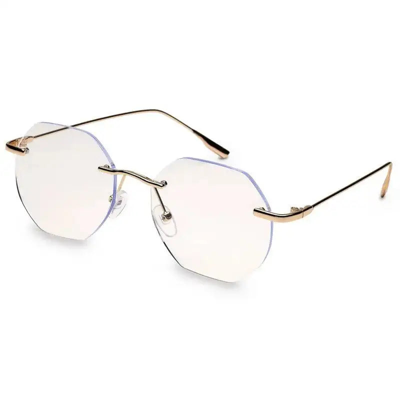Hexora | Golden Medium Rim Less Octagon Computer Glasses for Men & Women [Blue Block]