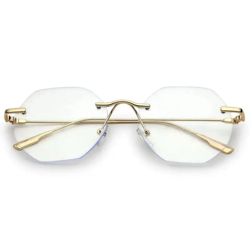 Hexora | Golden Medium Rim Less Octagon Computer Glasses for Men & Women [Blue Block]