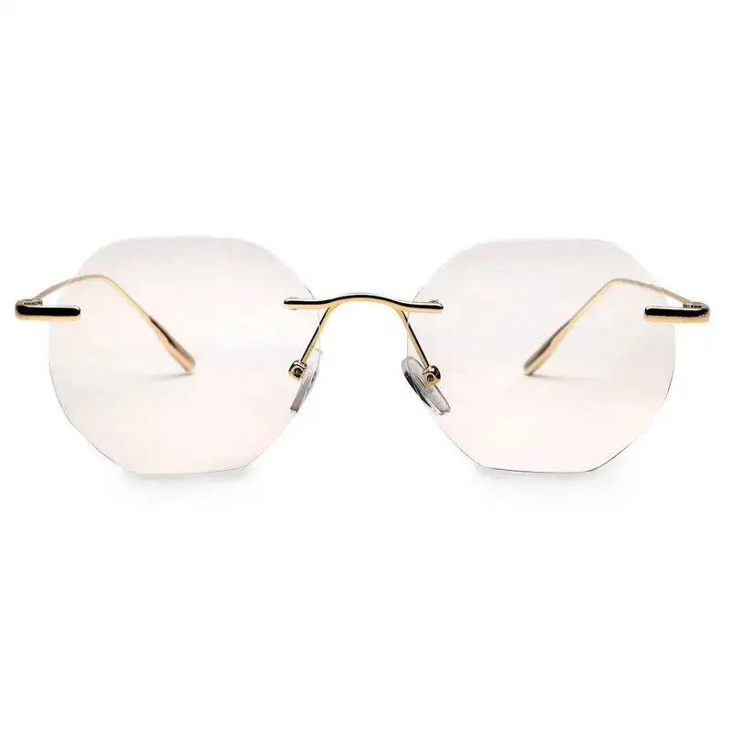 Hexora | Golden Medium Rim Less Octagon Computer Glasses for Men & Women [Blue Block]
