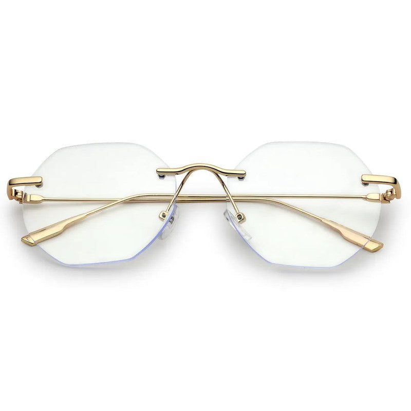 Hexora | Golden Medium Rim Less Octagon Computer Glasses for Men & Women [Blue Block]