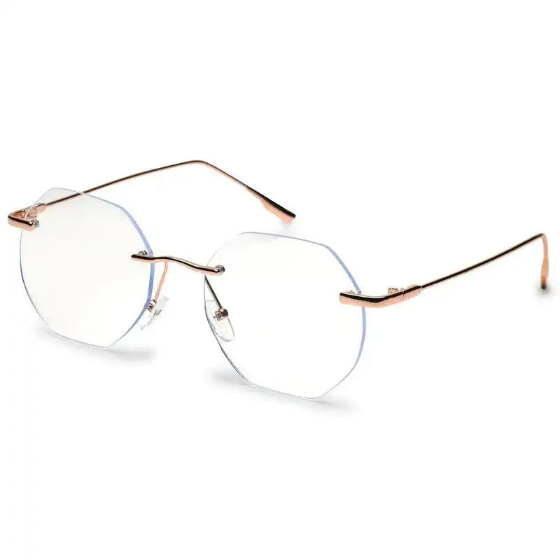 Hexora | Rose Gold Medium Rim Less Octagon Computer Glasses for Men & Women [Blue Block]