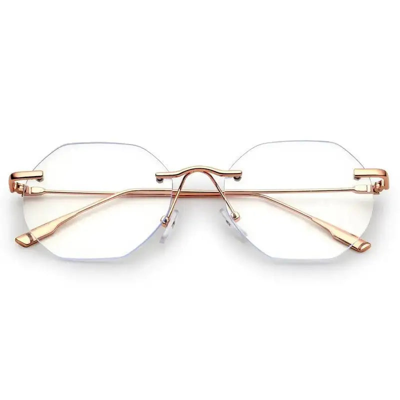 Hexora | Rose Gold Medium Rim Less Octagon Computer Glasses for Men & Women [Blue Block]