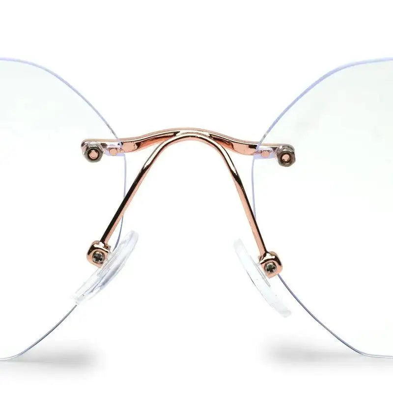 Hexora | Rose Gold Medium Rim Less Octagon Computer Glasses for Men & Women [Blue Block]