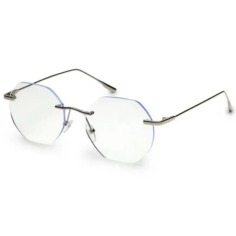 Hexora | Silver Medium Rim Less Octagon Computer Glasses for Men & Women [Blue Block]