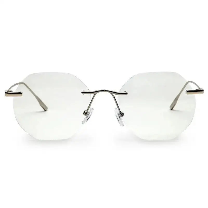 Hexora | Silver Medium Rim Less Octagon Computer Glasses for Men & Women [Blue Block]