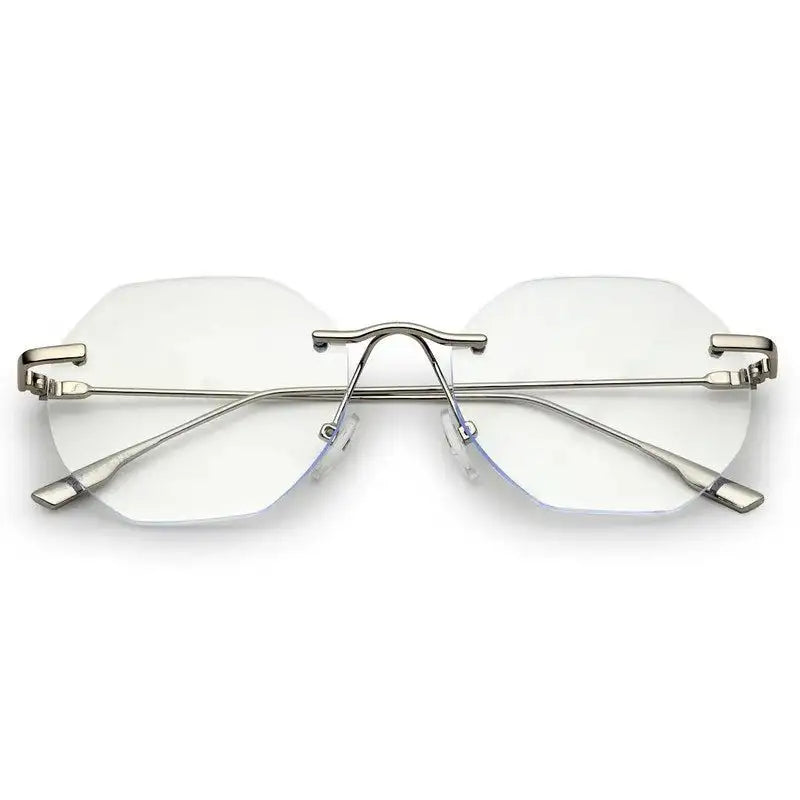 Hexora | Silver Medium Rim Less Octagon Computer Glasses for Men & Women [Blue Block]
