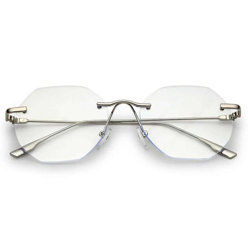 Hexora Silver Medium Rim Less Octagon Computer Glasses for Men & Women — Hashtag Eyewears