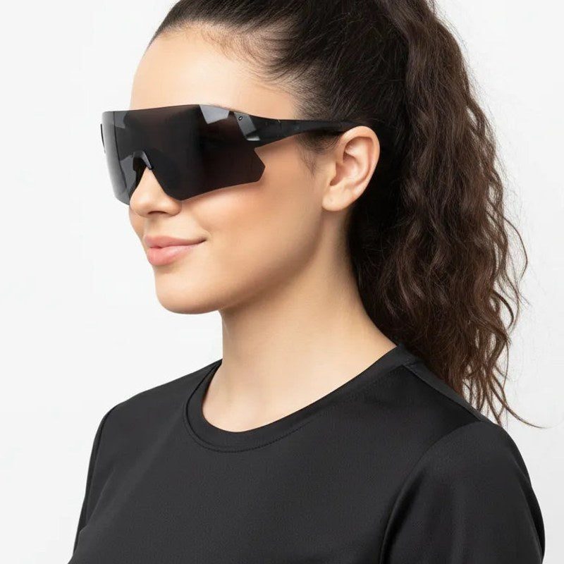 Hunters Black Large Rim Less Shield Sports Sunglasses for Men & Women — Hashtag Eyewears