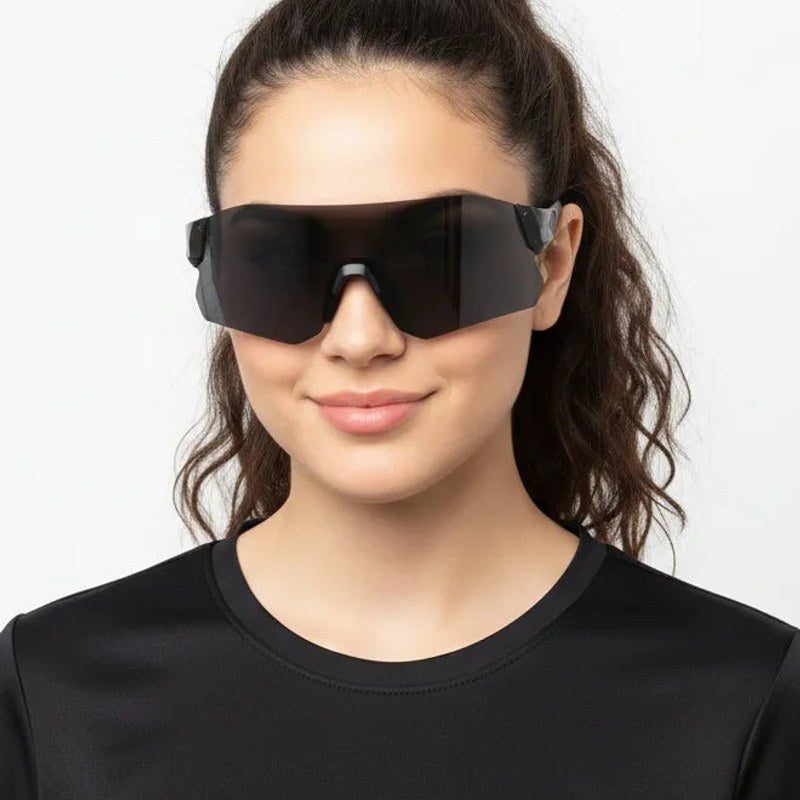 Hunters Black Large Rim Less Shield Sports Sunglasses for Men & Women — Hashtag Eyewears
