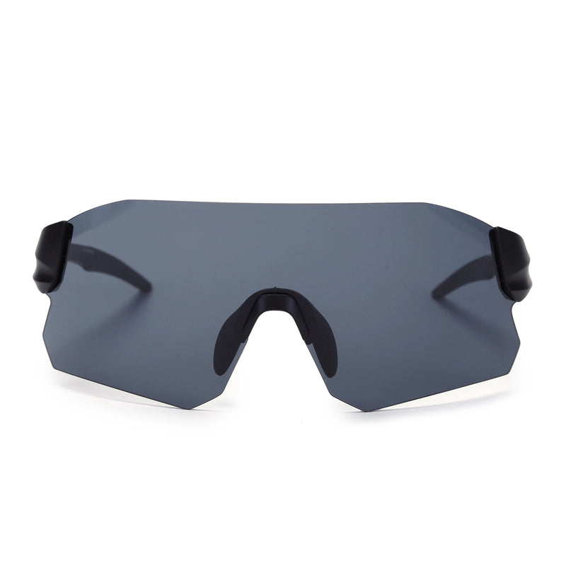 Hunters | Black Large Rim Less Shield Sports Sunglasses for Men & Women [UV-protected]