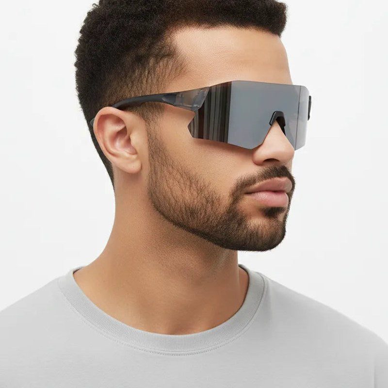 Hunters Grey Large Rim Less Shield Sports Sunglasses for Men & Women — Hashtag Eyewears