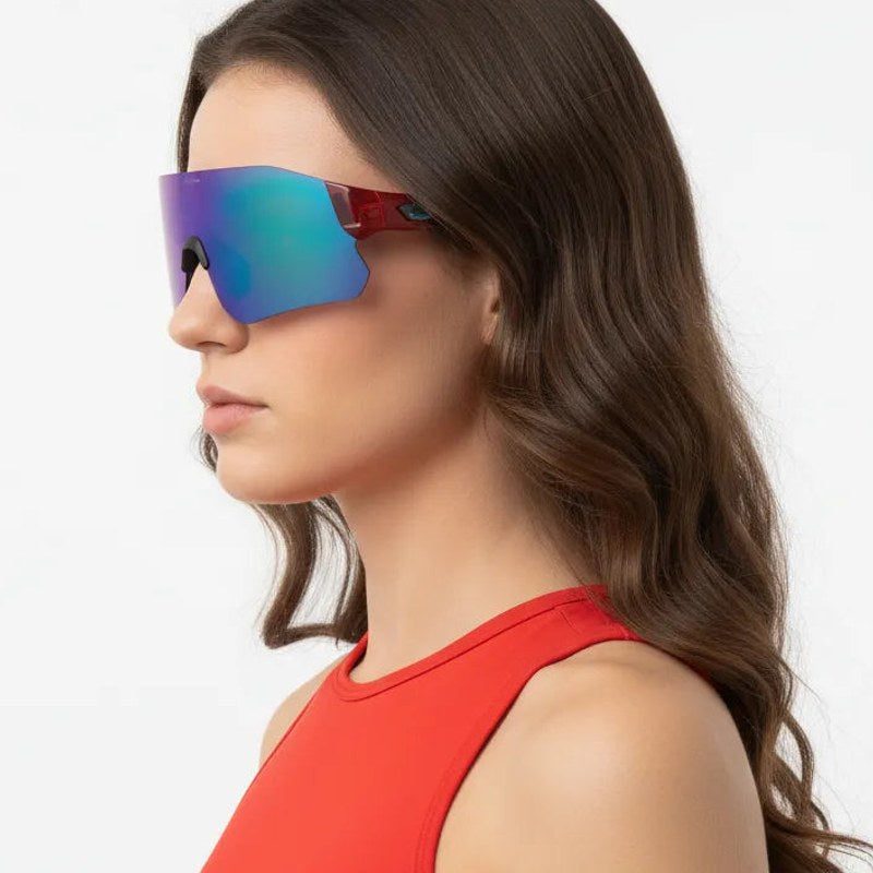 Hunters Red Large Rim Less Shield Sports Sunglasses for Men & Women — Hashtag Eyewears