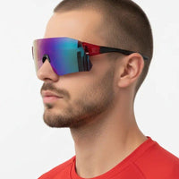 Hunters Red Large Rim Less Shield Sports Sunglasses for Men & Women — Hashtag Eyewears