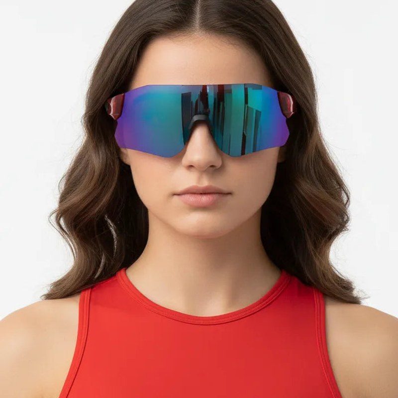 Hunters Red Large Rim Less Shield Sports Sunglasses for Men & Women — Hashtag Eyewears