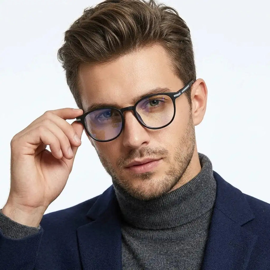 Idefend | Black Medium Full Rim OVAL Computer Glasses for Men & Women [Blue Block]