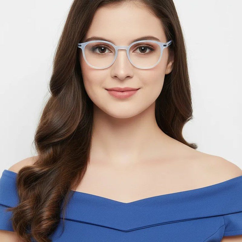 Idefend Transparent Light Blue & Transparent White Medium Full Rim Round Computer Glasses for Men & Women — Hashtag Eyewears