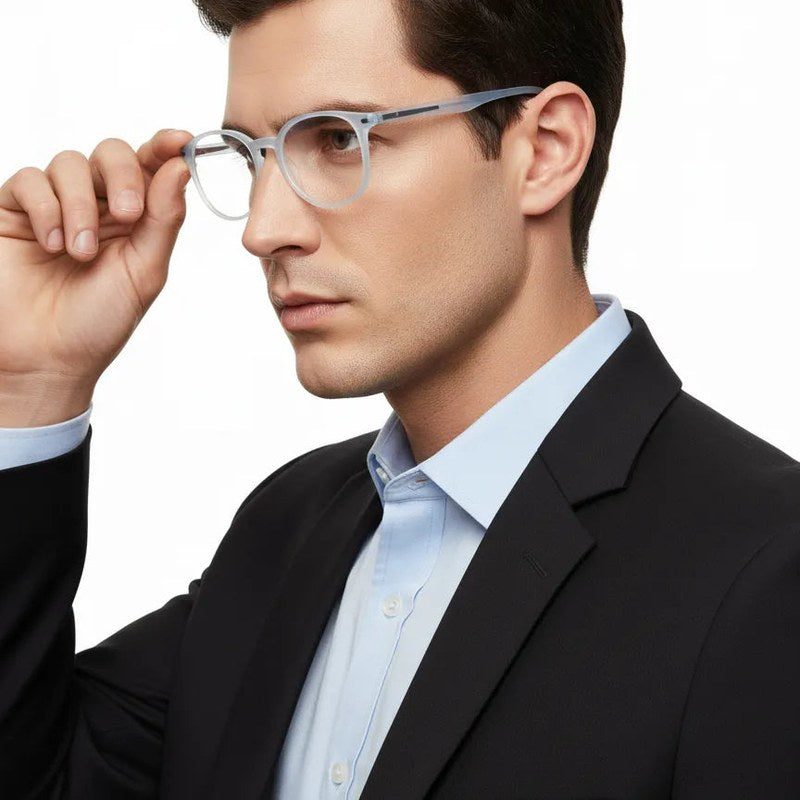 Idefend Transparent Light Blue & Transparent White Medium Full Rim Round Computer Glasses for Men & Women — Hashtag Eyewears