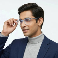 Idefend | Transparent Light Blue & Transparent White Medium Full Rim OVAL Computer Glasses for Men & Women [Blue Block]