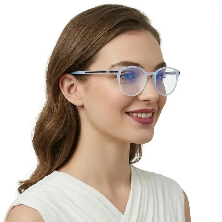 Idefend | Transparent Light Blue & Transparent White Medium Full Rim OVAL Computer Glasses for Men & Women [Blue Block]