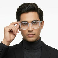 Idefend | Transparent Light Blue & Transparent White Medium Full Rim OVAL Computer Glasses for Men & Women [Blue Block]