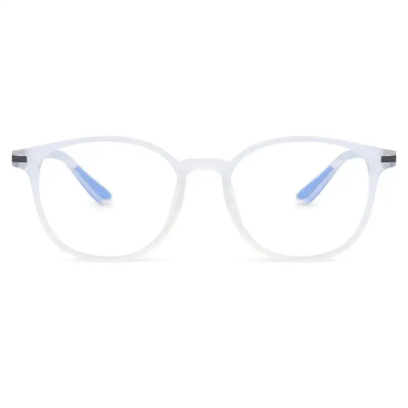Idefend | Transparent Light Blue & Transparent White Medium Full Rim OVAL Computer Glasses for Men & Women [Blue Block]