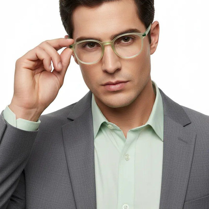 Idefend Transparent Light Green Medium Full Rim Round Computer Glasses for Men & Women — Hashtag Eyewears