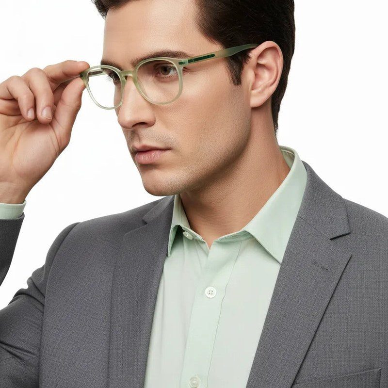 Idefend Transparent Light Green Medium Full Rim Round Computer Glasses for Men & Women — Hashtag Eyewears