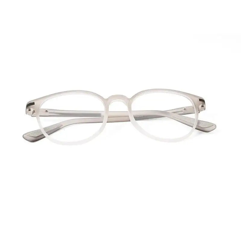 Idefend | Transparent Light Grey & White Medium Full Rim OVAL Computer Glasses for Men & Women [Blue Block]