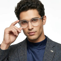 Idefend | Transparent Light Grey & White Medium Full Rim OVAL Computer Glasses for Men & Women [Blue Block]