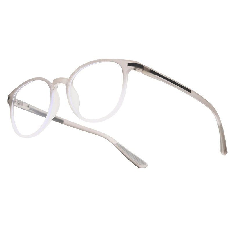 Idefend Transparent Light Grey & White Medium Full Rim Round Computer Glasses for Men & Women — Hashtag Eyewears