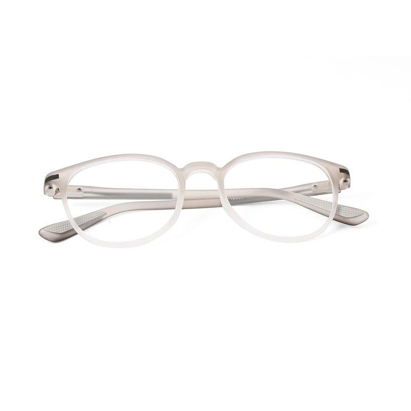 Idefend Transparent Light Grey & White Medium Full Rim Round Computer Glasses for Men & Women — Hashtag Eyewears