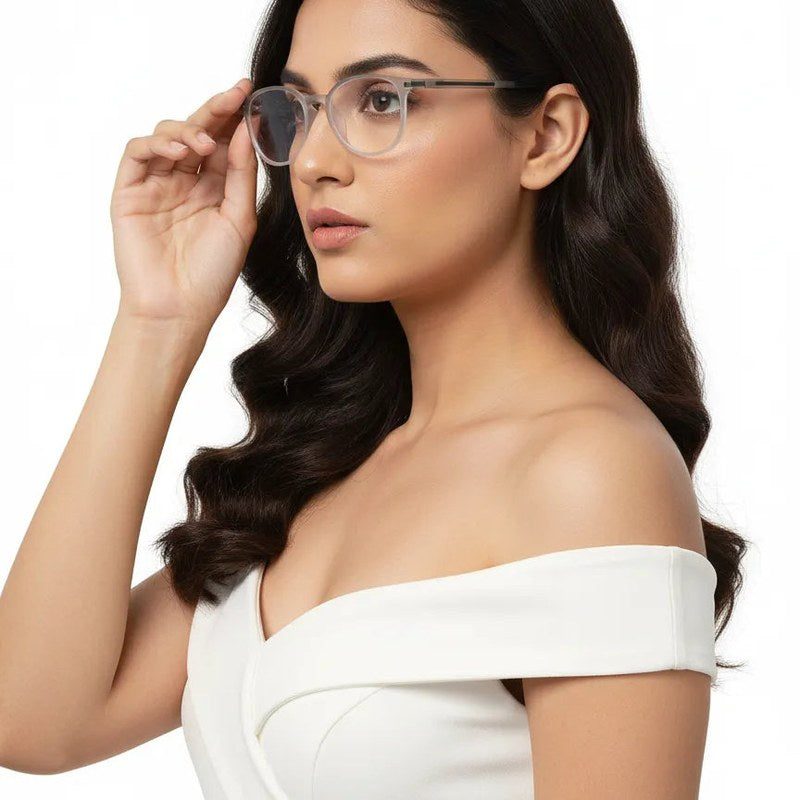 Idefend Transparent Light Grey & White Medium Full Rim Round Computer Glasses for Men & Women — Hashtag Eyewears