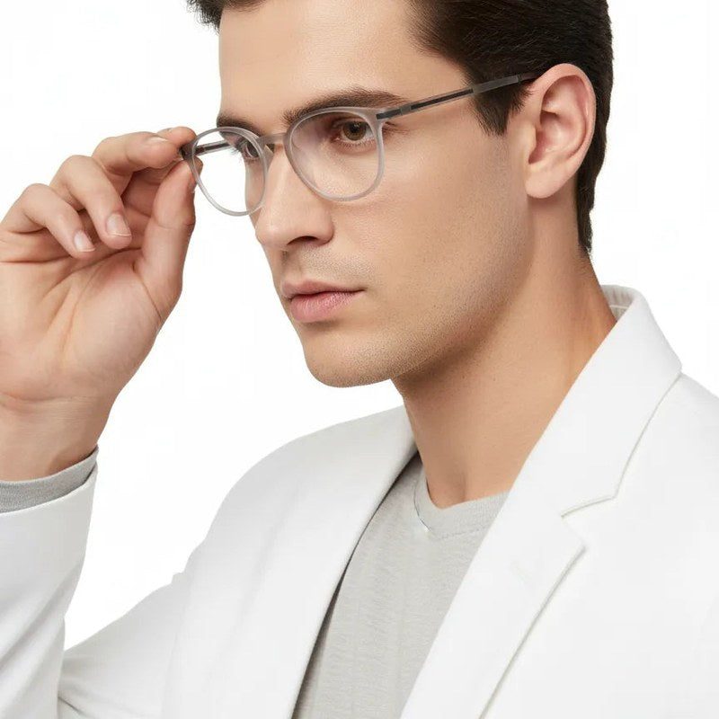Idefend Transparent Light Grey & White Medium Full Rim Round Computer Glasses for Men & Women — Hashtag Eyewears