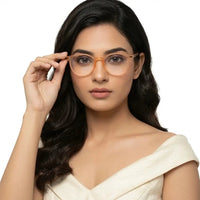 Idefend | Transparent Orange Medium Full Rim OVAL Computer Glasses for Men & Women [Blue Block]
