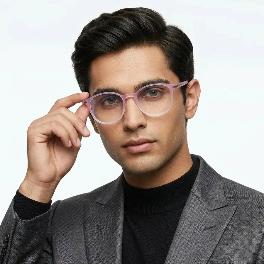Idefend | Transparent Pink & Transparent White Medium Full Rim OVAL Computer Glasses for Men & Women [Blue Block]