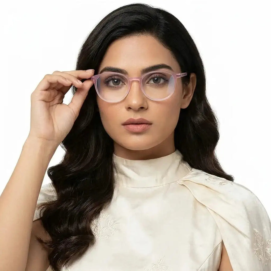 Idefend | Transparent Pink & Transparent White Medium Full Rim OVAL Computer Glasses for Men & Women [Blue Block]