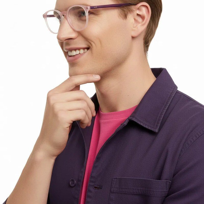 Idefend Transparent Pink & Transparent White Medium Full Rim Round Computer Glasses for Men & Women — Hashtag Eyewears