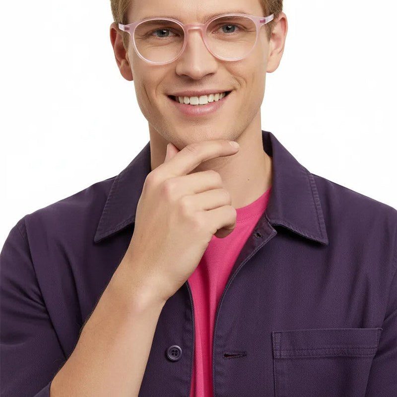 Idefend Transparent Pink & Transparent White Medium Full Rim Round Computer Glasses for Men & Women — Hashtag Eyewears