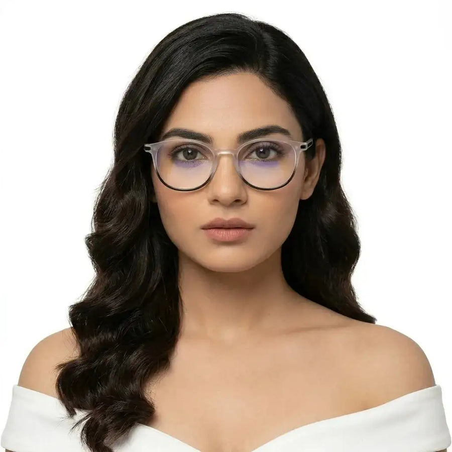 Idefend | Transparent White & Black Medium Full Rim OVAL Computer Glasses for Men & Women [Blue Block]