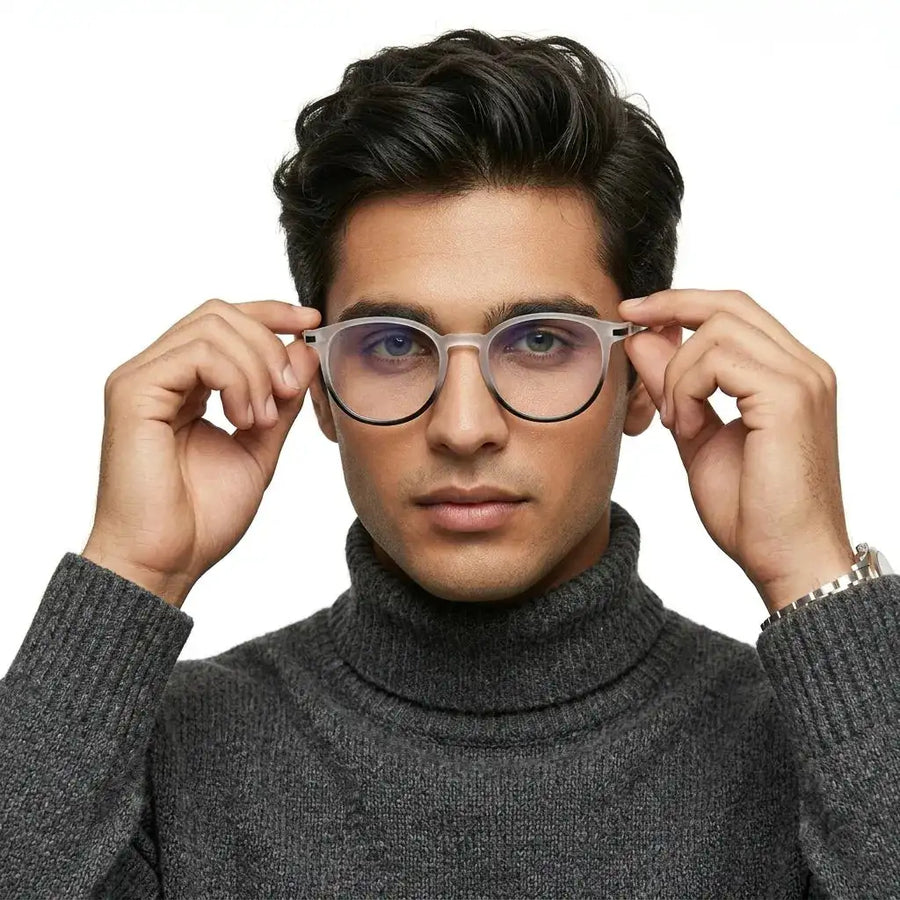 Idefend | Transparent White & Black Medium Full Rim OVAL Computer Glasses for Men & Women [Blue Block]