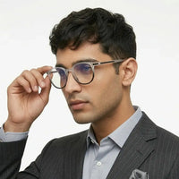 Idefend | Transparent White & Black Medium Full Rim OVAL Computer Glasses for Men & Women [Blue Block]