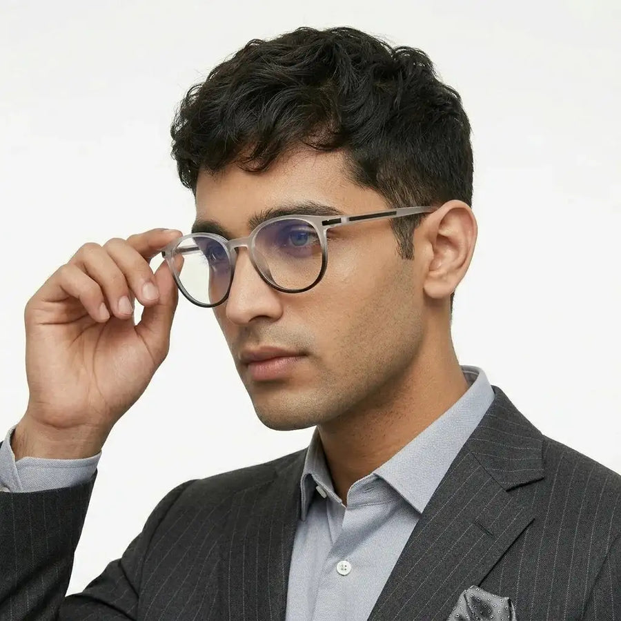 Idefend | Transparent White & Black Medium Full Rim OVAL Computer Glasses for Men & Women [Blue Block]