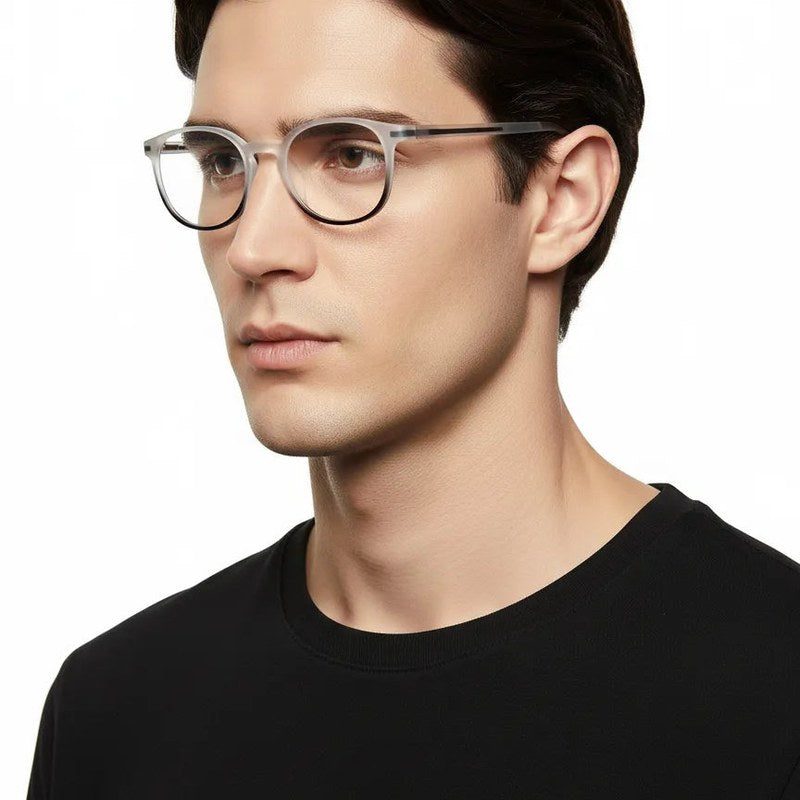 Idefend Transparent White & Black Medium Full Rim Round Computer Glasses for Men & Women — Hashtag Eyewears