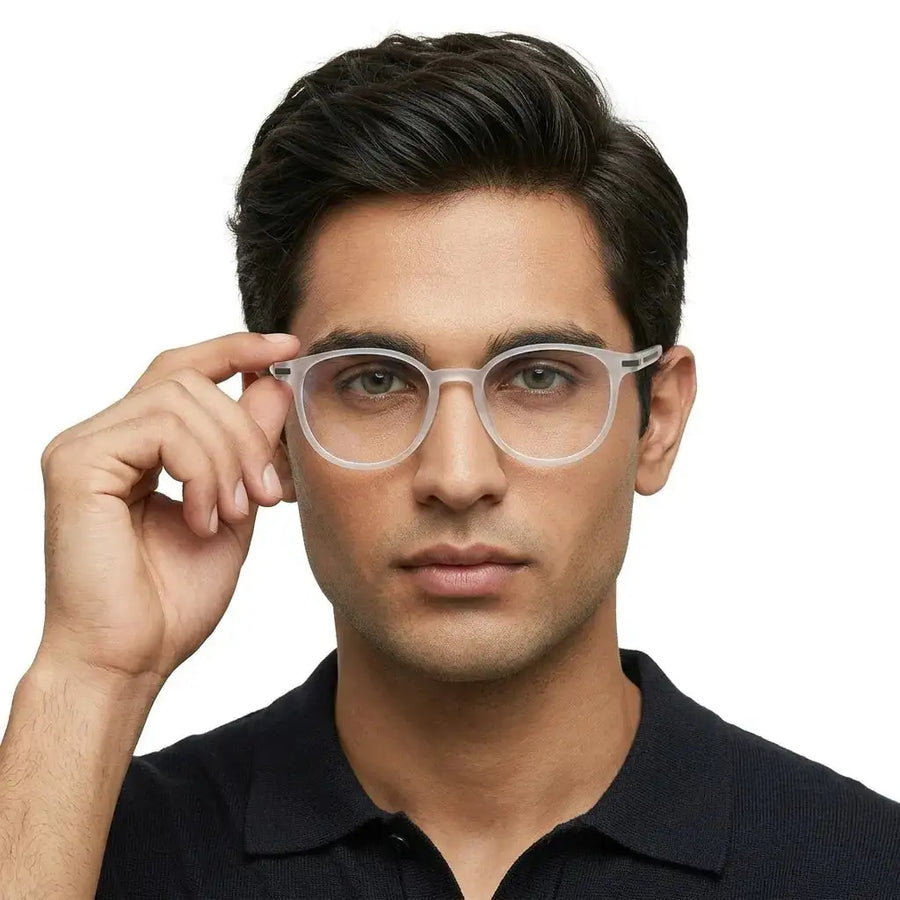 Idefend | Transparent White Medium Full Rim OVAL Computer Glasses for Men & Women [Blue Block]