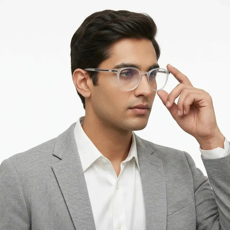 Idefend | Transparent White Medium Full Rim OVAL Computer Glasses for Men & Women [Blue Block]